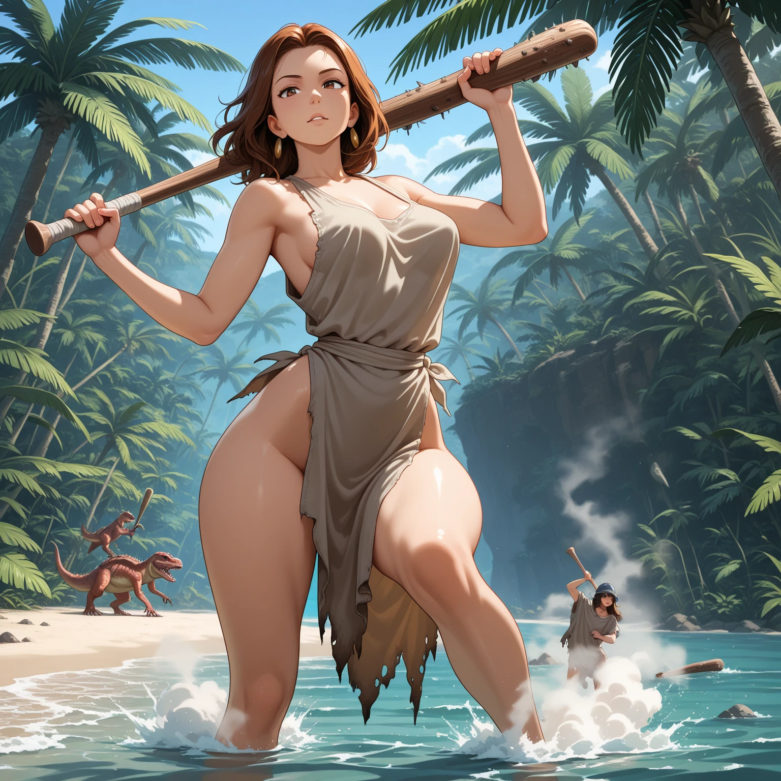 An 18 year old human girl BREAK (completely nude:1.2), (naked:1.2), running away from a group of zombies

