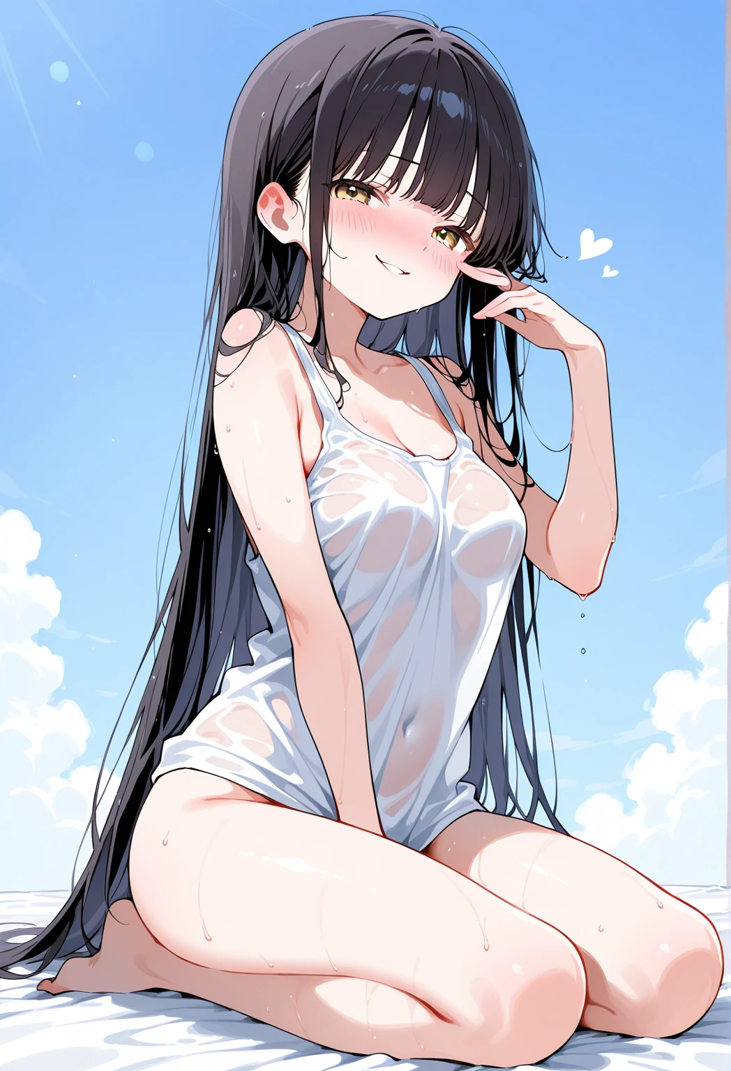 Obra maestra, La mejor calidad, Detallado, high resolution illustration, 1 girl in, beautiful little girl, piel brillante, curva, Brecha entre el muslo, NSFW, swimming suit