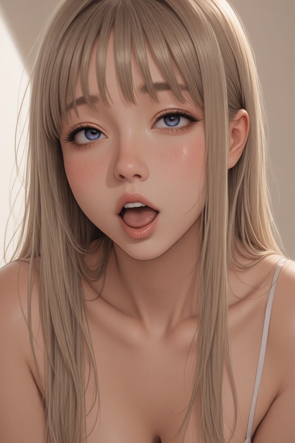 Shot from above the bed,masterpiece, highest quality,Face-to-face audience, Upper body,Middle-aged women,Greek Goddess Attitude, Melon seed face, ((Long, narrow eyes)), Mole under the eye,Brown eyeball, Thin lips, Anorexia,blonde, Very long hair, A 40-year-old mature woman writhing in bed, self-portrait, Simple Background,Writhing in bed,Thin legs,Close your eyes and cry,sleep,Spread your legs,Naked and screaming,To urinate,Peeing,Get a sense of pleasure,Reach orgasm through intense sex,Getting wet with foam,Soaking wet,Intense sex,Doggystyle(dorsal position),