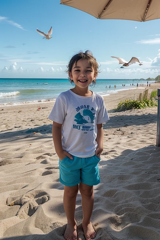 Show me a picture of a 10 year old on the beach