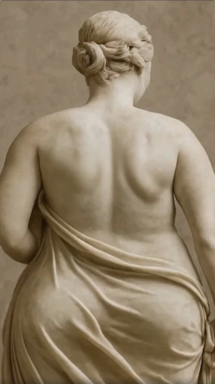 stone statue of a naked woman in full body from back, without background
