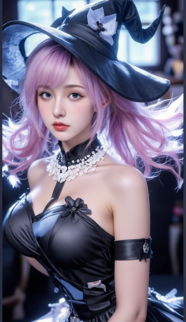 sexy Swedish model who controls poison、beautiful smile、lipgloss、long lashes、eyeliner、gothic makeup、defined eyebrows、look at the camera、full body Esbian、、sparkling poisoned enchanted flower costume、、、、shiny sparkling colorful short hair、secrete poison、skull hair accessories、detailed tights、shiny sparkling dark magic forest background