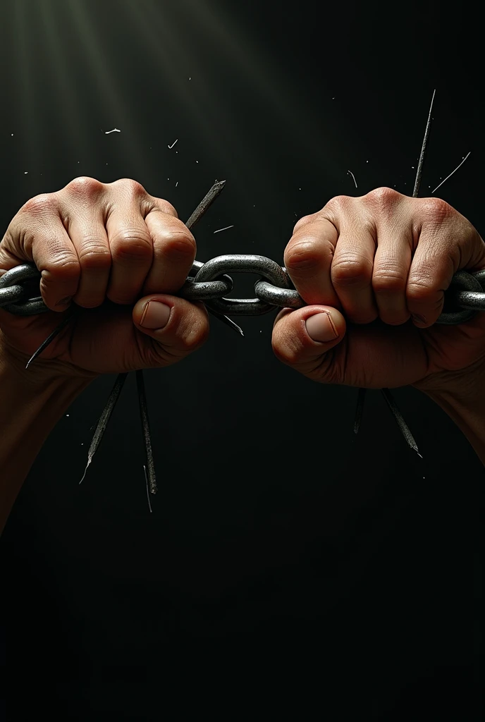 Hands in fists breaking the chain of shackle cuffs freedom concept design anime version