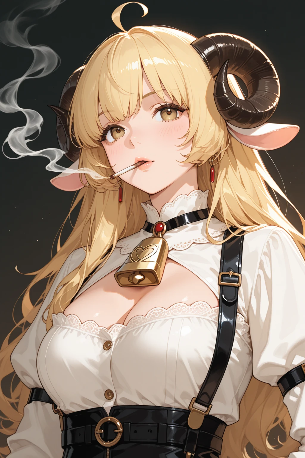 punctuation_9, punctuation_8_High above, punctuation_7_High above,punctuation_6_High above, punctuation_5_High above, punctuation_4_High above , breasts big, 1 girl, Bowsette, standing alone, hollow, hollow,smoke,cigar,Cigar in hand,smoke,makeHigh above, hair blonde, bangss, side locks, thick eyebrows, hair between the eyes, makeHigh above, Very TRANSPARENT black dress, collant preto, transparentes, black choker, thigh boots, separate breasts, sitting down,cross legs, pub \(place\), neon lights, light particles, bothered, half-closed eyes, dim_Lighting,