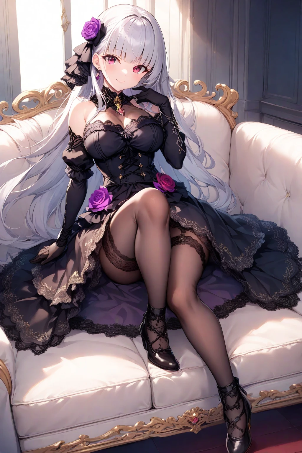 Fat butt,Busty,Tall,tall,a woman,masterpiece,best quality,The face beautiful,black stockings,Crystal shoes,noble,abdominal musclelack hair,god,evening dress,Diamond decoration,front,whole body,evening dreslack dress,noble,Crystal Crown,lace,black stockings,Smooth,necklace,earring,High heel,Whitening,cloak,long skirt,lace,starry sky background,conservative clothing,Pants,curve,make up,gorgeous perfect face,wide hips,Tall,sweet lipeautiful gem blue eyes ((sitting on sofa legs wide open, spreading legs wide open, ))