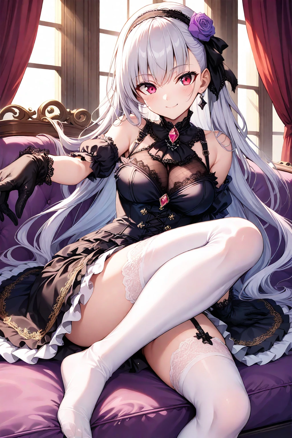 Maid clothes Half dark elf and half succubus Alluring thighs Knee-high socks Large Breasts Brown Skin