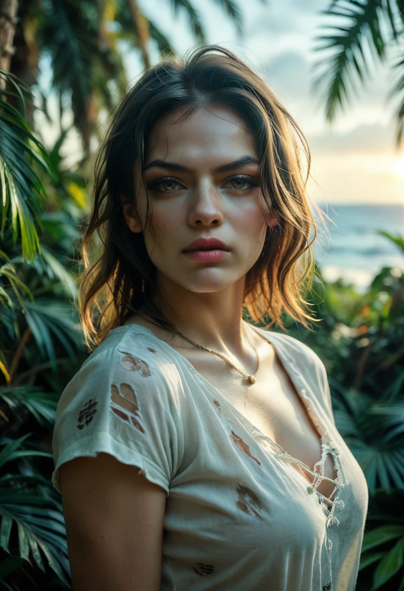 Adobe Firefly Prompt: A woman, yellow shirt, portrait shot of the picture 20 mm short 4K + 8k beautiful place fully digital lightPhotography, shot taken with a Nikon D850 with a 35mm lens of a 35year old female jungle explorer dressed in traditional cloths, emerging from the jungle into a open tropical plain with a Mayan temple ruin in the distance. --ar 3:2 --v 5