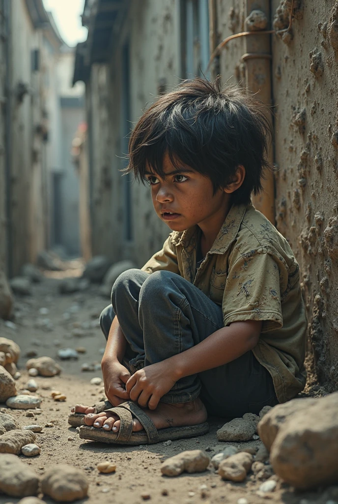Sad Indian Boy in dark city 