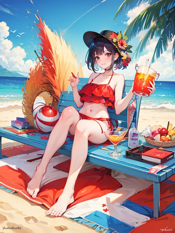 japanes a beauty girl kawaii A sexy Nice Buddy Beautiful breasts full bodyesbian sit a chair A dark-haired Long bangss a navel belly button piercing a wet body The drops red bikini Wet bikini frilld seductiv the feet thighs thighs thighs thighs frontage Glowing A slight smil On the rooftop nighttime scene nigh sky Will natta Night Pool swimming pools Tropical 夏天 Palm trees cocktails kirakira Mechanical Live Action a picture high-level image quality realistic super realistic