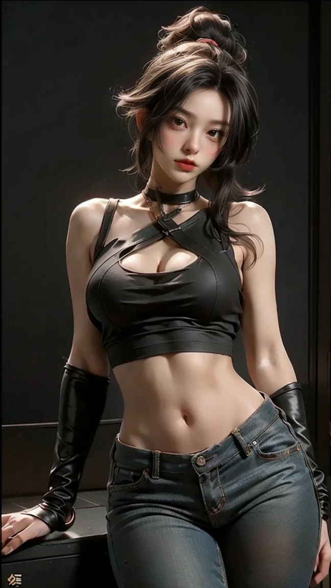 Tifa lockhart, (best quality,ultra-detailed,Realistic:1.37),beautiful detailed face,Perfect symmetry,perfectly shaped body,Perfect makeup,vivid colors,studio lighting