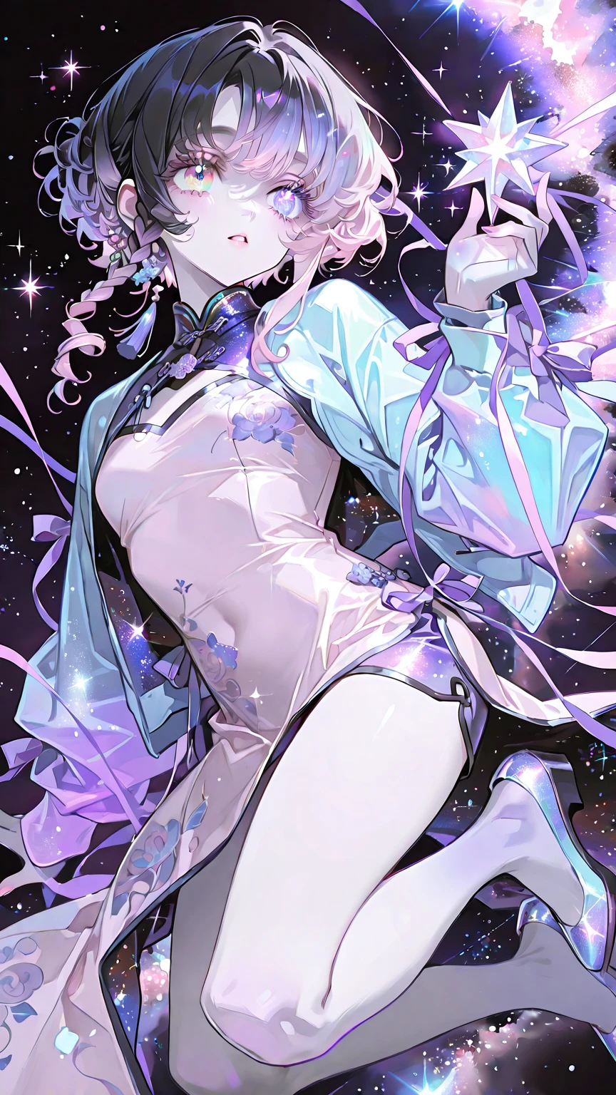 (Highest quality、masterpiece、8k)、(((Head to Toe、whole body、Magical girl))、((One person、Are standing、Bursting Busty))、One personの女性、belly button、(Tattoo on the lower abdomen)、Cleavage、Large Breasts、clavicle、choker、Knee socks、Cleavage、Sweat、Wet、smile、Flushed Cheeks、Attractive lips、Glowing Skin、Fair skin、High Ponytail、Wavy Hair、Perfect hands、Perfect Fingers、Perfect breasts、Perfect Hair、Perfect Face、Perfect body