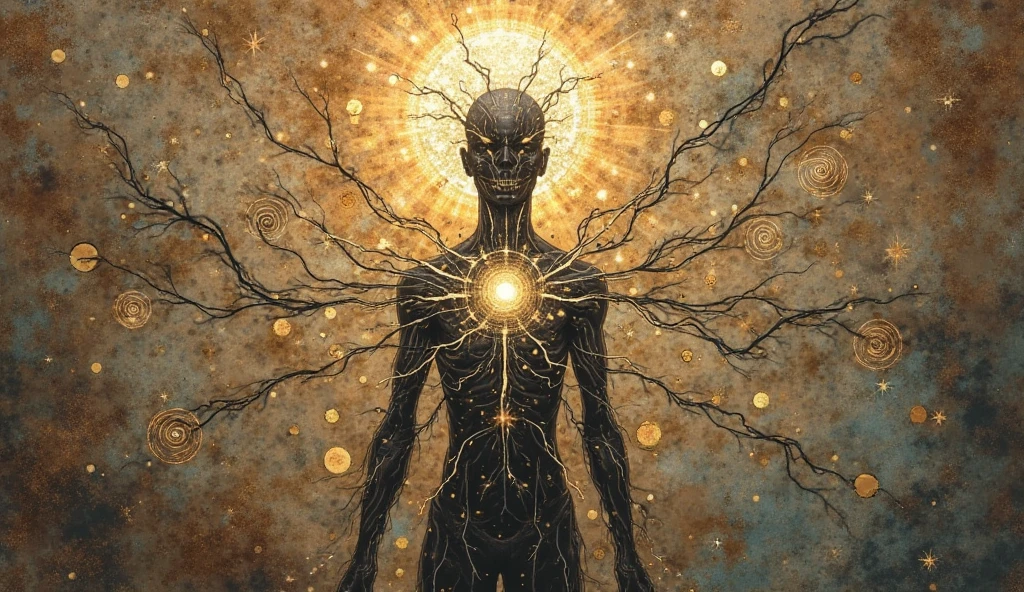painting of a  spirit man standing in front of a group of people, dan mumford and alex grey style, dmt ego death, dmt entities, by Amanda Sage, an interdimensional being, dmt art, alex grey and tim hildebrandt, alex gray, alex grey and beksinski, dmt entity ; lsd art, dmt visuals, dmt entity
