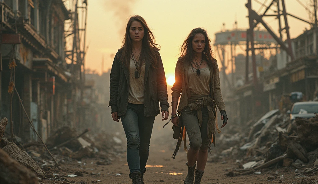 Illustrate a beautiful and strong-willed girl in a lost wasteland among the undead