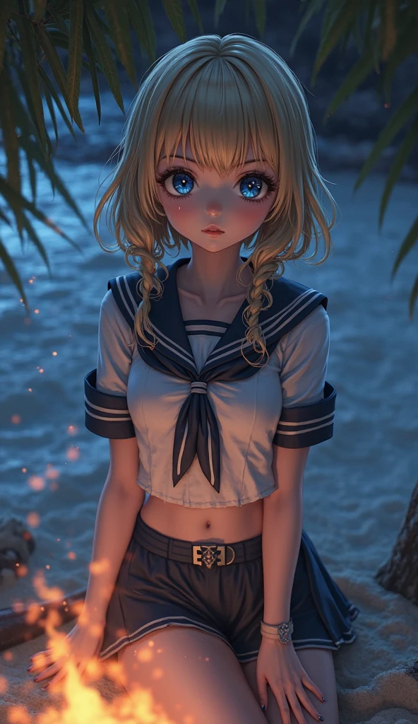 <lora:AManOfCulture - 3DRender [v2]:0.7>, (3d:0.4), (shiny, shiny skin:1.2), <lora:MMD:0.6> , (mmd:1.1), <lora:vicineko3:0.3>, <lora:BackgroundDetailer:-1.4>
<lora:BlackLightRGB:0.6> , blacklight, neon, darkroom, glowing, glowing eyes, <lora:blacklightstyle:0.6> , blacklightdskstyle, <lora:Dark_Style:0.5> , cinematic lighting, David Park, lights
<lora:Hayasaka Ai [v2]:0.7> , 1girl, medium breasts, blonde hair, (bbhayasaka, single braid, school uniform, serafuku, blue sailor collar, sailor shirt, white shirt, short sleeves, pleated skirt, blue skirt), (blush:1.2)
<lora:body_size_control_V2:0.5>, <lora:waist_size_control_v1.0:0.4>
outdoors, blue sky, clouds, sun, day, trees, (dirt road:1.2), rocks, (sitting on rock:1.2)