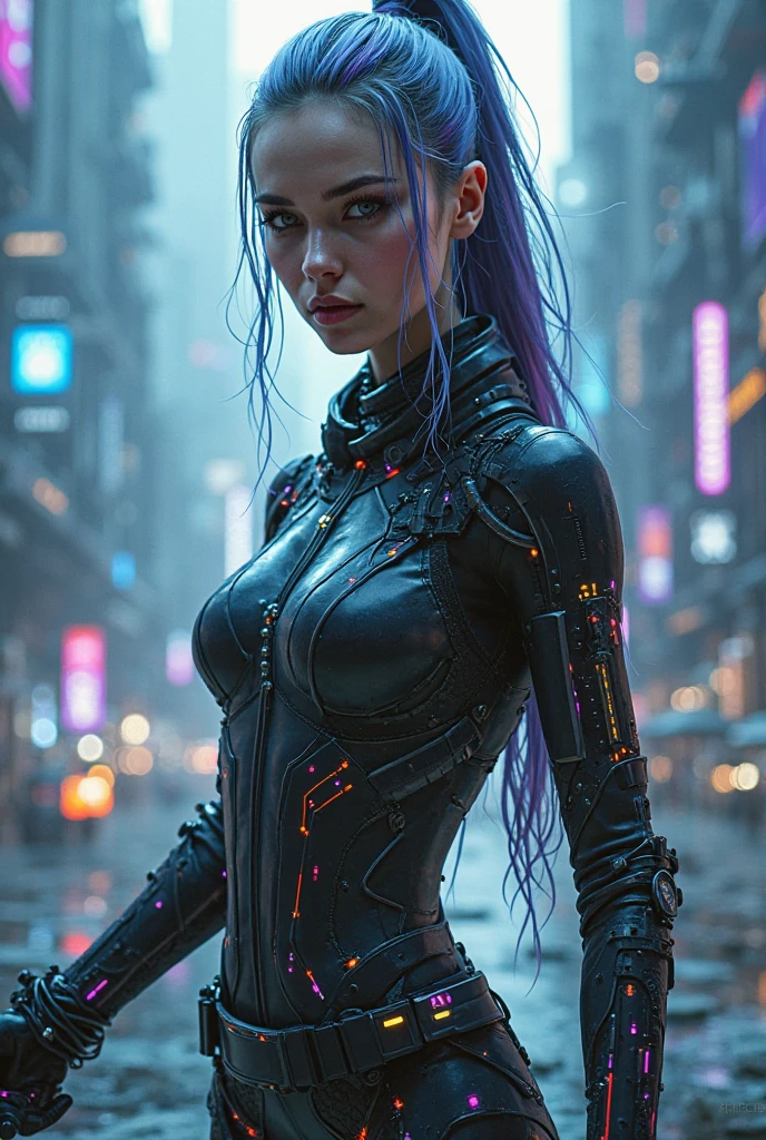 (best quality,4k,8k,highres,masterpiece:1.2),ultra-detailed,(realistic,photorealistic,photo-realistic:1.37),gothic,sexy,redhead,cyberpunk,transparent shirt,dark atmosphere,night city,detailed environment,neon lights,futuristic buildings,mysterious girl,alluring gaze,pale skin,edgy fashion,black leather pants,high heels,anime style,glowing tattoos,smokey makeup,long flowing hair,reflection on wet streets,metallic accessories,cool cybernetic enhancements,city skyline in the background,dystopian future,purple color scheme,intense lighting effects.