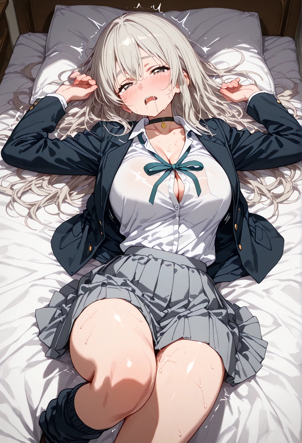 Lie on your back、Raise both legs、high school girl、There&#39;s a penis in the vagina、Sex、Ahegao、Large Breasts、Saggy breasts、Black bob hair、nsfw