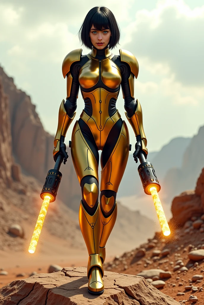 (art by ken currie:1.1), a female nano soldier, sharper details, realistic, high details, crysis, soft shadows, nanosuit, cinematic render, hdr, dust clouds, nano sword in hand, ruins on the background, vibrant colors