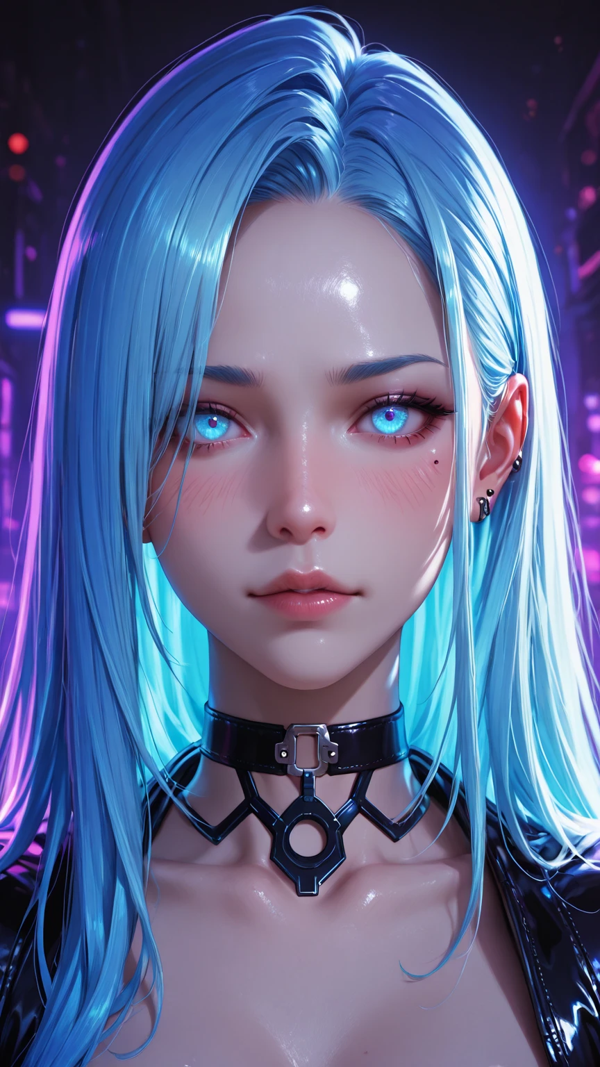a closeup of a woman with blue hair and a robotic face, cyberpunk art by Takeshi Obata, winner of the Pixiv contest, neofigurative, cyberpunk anime art, digital cyberpunk - anime art, digital cyberpunk anime art, cyborg - girl, cyberpunk anime girl, anime cyberpunk art, cyborg girl, advanced digital cyberpunk art, Cyborg - girl with silver hair
