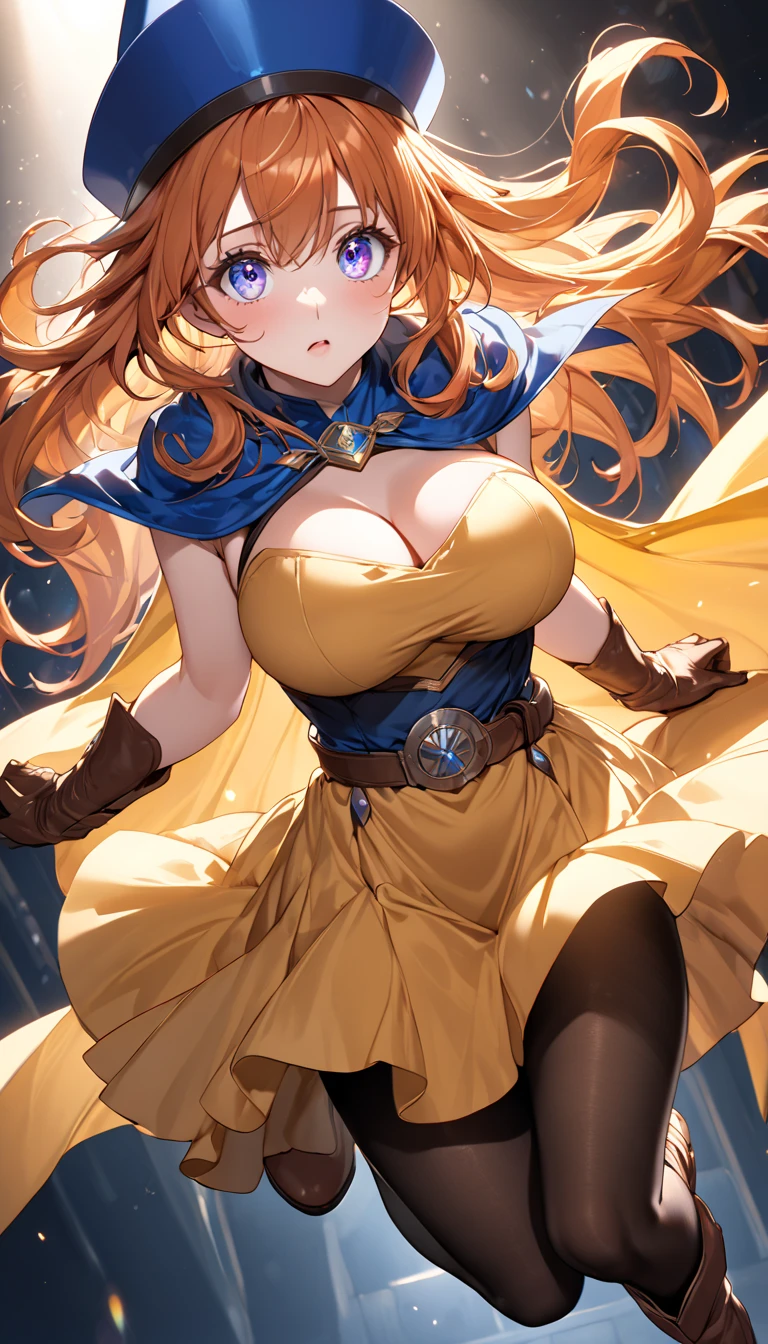 Arena \(DQ4\),Have,dress,Cape,pantyhose,gloves,Belt Bag,jewelry,Earrings,masterpiece,Best image quality,Highest quality、(Big Breasts:1.5)、sexy、cowboyshot、(Detailed face and eyes:1.2)、最高masterpiece、Professional work
