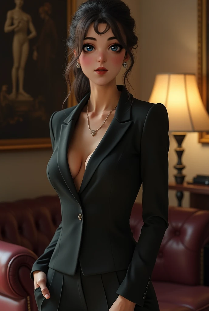 glamour photo of a stylish office lady, (cityscape background, city lights), wearing a (black edgpdress:1.1, pencil dress:1.1, with a blazer), (evil smiling), (medium full shot, 8k, RAW photo, best quality, depth of field, ultra high res:1.2), (vibrant colors, absurdres, intricate, photorealistic, masterpiece, ultra-detailed:1.3, cinematic lighting), shot at eye level, photography on a Fujifilm X-T4 with a 50mm lens, indoors, modelstyle photography setting,
<lora:edg_hauteCouturePencil_mini:0.85>, earrings, lace choker, gigantic breasts, cleavage, narrow waist, abs, long legs, slim legs, stockings, thighhighs, garter straps, high heels,