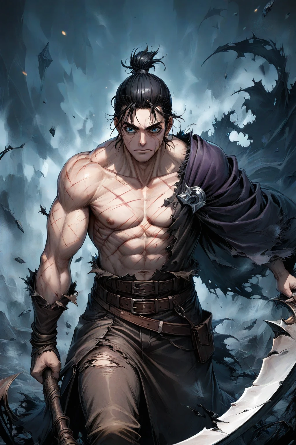 A weak man without power and blood on his face 
