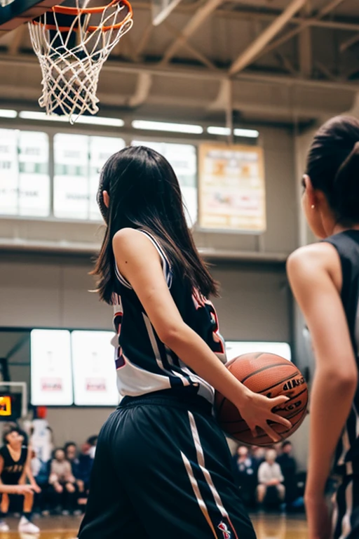 Girl Arafed nude and purple playing basketball, Toma en interior, Cara inocente, Filmada con Sony A 7 III, Jugar al baloncesto, baloncesto, hermosa imagen, interior, mirada inocente, 3 / 4 disparos, ungine real, Retrato a mitad de plano, alanis guillen, Plano completo