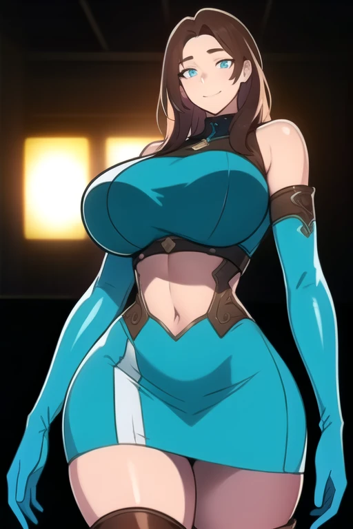 ultra realistic 8k cg, masterpiece, (( intricate detail, highly detailed, fine details best quality, hyperdetailed face)), gigantic breasts ,beautiful lighting, absurdres, BoaHancockV2, 1girl, solo, black hair, long hair, jewelry, closed mouth, ), (chinese dress, (underboob : 1.4), elbow gloves, thigh boots, split skirt, bare shoulders, curvy, midriff, curvy, thighs, shiny clothes), blue eyes, (complex detailed background, inside, luxury palace), ((cowboy shot)), curvy, (gigantic breasts: 1.1), seductive smile, cowboy shot, (tan skin :1.1) (tan face:1.1)