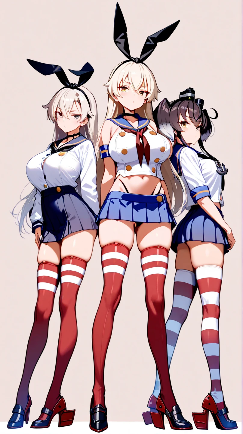 The background is the school pool, There are many female students in the background, A fusion of sailor uniform and school swimsuit, Model pose, Bunny ears, Thick eyebrows, Girl Brat, small, Braid, Beautiful blonde, Braid, (masterpiece), ((Highest quality)), (Very detailed), Full body anime girl, Beautiful and detailed face, Five Fingers, Fabric Shading, Perfect Human Anatomy, Perfect Anatomy,