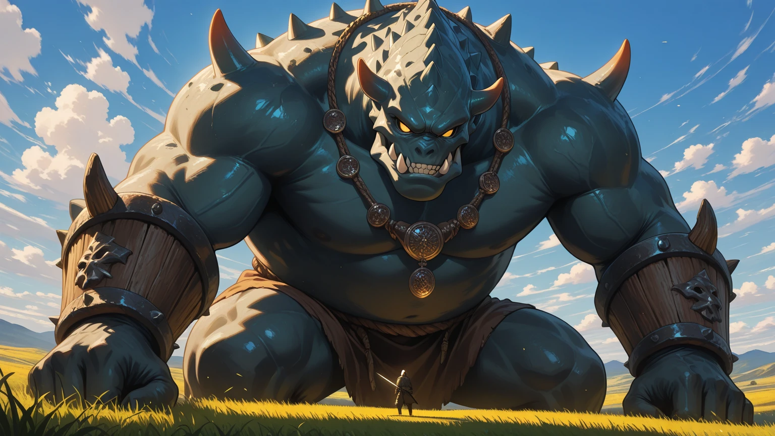 Epic Citizen Zootopia manga style, My hero zootopia Character, Monsters Dungeons and Dragons Legendary quest style, A poor villager wearing a loincloth, Real life, Anime serie, Anime character, Obese muscle Obese Sumo wrestler Werebeast ???, full body pic (obese, strong legs and arms) Sumo wrestler Werebeast ???. Obese muscle fat ??? (bulky, wide, broad shoulders), Citizen obese Werebeast ???, solo, breath (ultra detailed), a beautiful and detailed full size portrait of a male anthro batzz, demon lord dragon batzz, dragon tail, green eyes, glowing eyes, black body, black skin, long hair, red hair, horns, scar, tail, bedroom eyes, detailed eyes, big body, sexy body, (wide body). goddess, kenket, Ross Tran,ruan jia, trending on artstation,foxovh, cenematic lighting, front view, buff, big pecs, muscular anthro, spike arms, strong legs, ((big pecs, nipples, big pecs, brown loincloth, bulge))), day, wet, front view, walking, arms behind head, seductive, ruins, sweating, open mouth,penis, angry