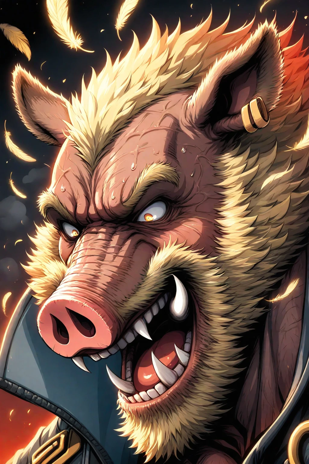 Browsing Caution。Super muscular boar beastman。Blindfold。A desperate and painful look。Mouth wide open。A large amount of semen is splashed all over the face。