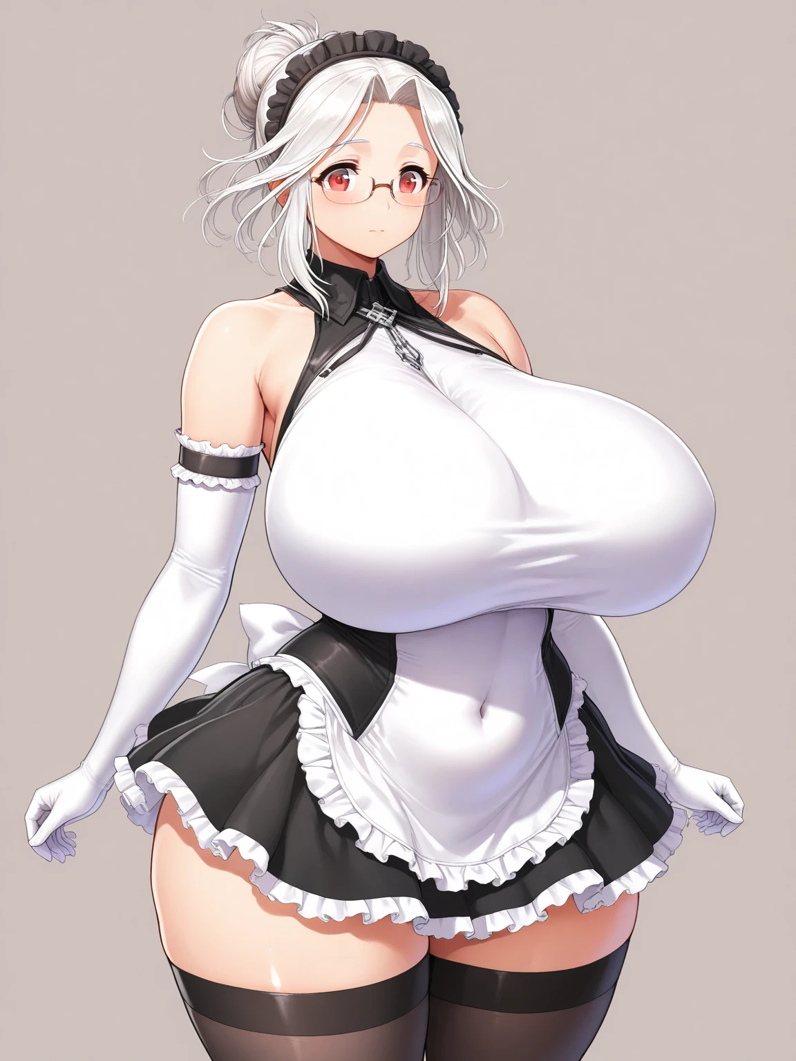 score_9, score_8_up, score_7_up, score_6_up, score_5_up, score_4_up, BREAK,blunt bangs,Gray Hair,Yellow Eyes,ponytail,gigantic breasts,Sweaty,Overflowing breasts,empty eye,Erect nipples,sagging breasts,translucent bunnysuit,latex,Underboob,White background,Leg spread,garter belt,Are standing,fine anime screencap_xl, anime screencap