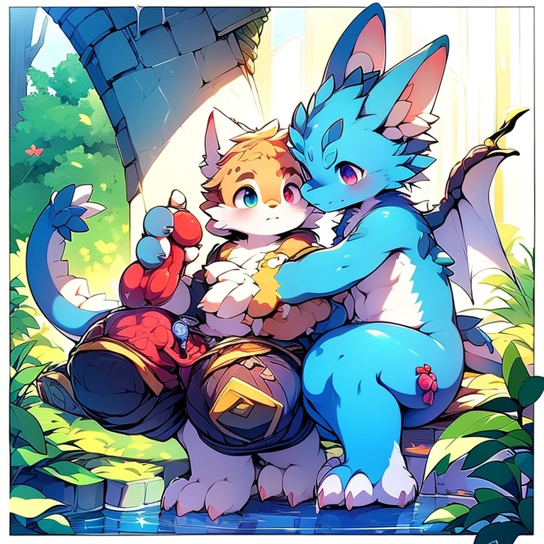 side view, detailed dragon scales, detailed dragon hide, detailed dragon scales all over hide, clearly outlined dragon scales all over skin, thick dragon scales. Style image of a 16 year old boy on all fours being fucked in the ass by another 16 year old boy lying on the river, two male boys, multiple characters, anthro male shota dragon, (blue body), blue dragon scales, human boy, human, 1 human, Gorou, Gorou from Genshin Impact, gorou (genshin impact), exactly 2 males and no one else, kneeling behind, yaoi, gay, anal, anal penetration, anal sex, humping butt, penetrating butt, making love, penetration, fuck from behind, uploaded to e621, erect, erection, long and thick genitalia, visible penis, large penis, trending on artstation pixiv, young male anthro dragon, shota, shota boy, boyish, White hair, shaved head, lies on the ground, male people, Half immersed in water, ((Libido boy)), cum out, cum, plump butt, dragon wings, large dragon wings, long dragon tail, dragon ears, dog ears, dog tail, gorou's hair, below a tree, tree shade, looking at viewer, look at viewer, intently look at viewer, blushing, drooling, moaning, cum, cum in ass, shout, shouting, extreme orgasm, gorou's armor, gorous, clothes