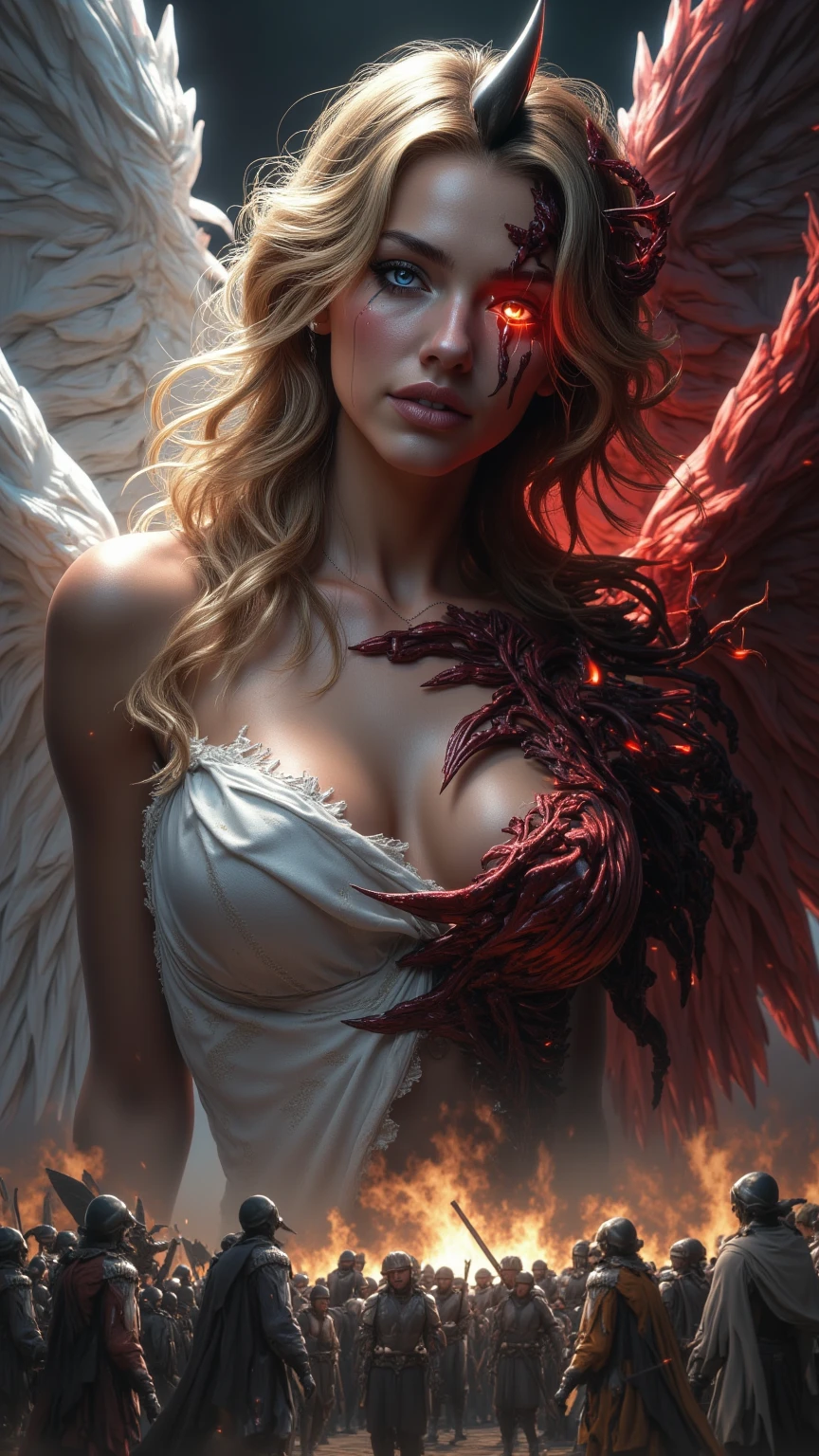 (ultra realistic,32k, masterpiece:1.2),(high detailed skin:1.1),( high quality:1.1),
1girl, pink hair, ponytail hair, bangs,(aqua eyes:0.9),(red lips:0.8), (mascara:0.5), [<lora:angelic-wing-style-darquelilly-v1:0.5>dress angelicwingstyle, (angel:1.1), wings:<lora:edgBonesv1:0.5>edgBones, wearing edgBones, skeleton bones, dress with skeletal bones,bones,skulls, (blood, blood splatter:1.2),:25],(looking at viewer, Bend forward:1.1),, huge breast, large breast,<lora:add_detail:0.77>,
(soft shaded neon light:1.1),  celestial gardens, celestial flora, divine harmony, realm of celestial beings, blurry background
