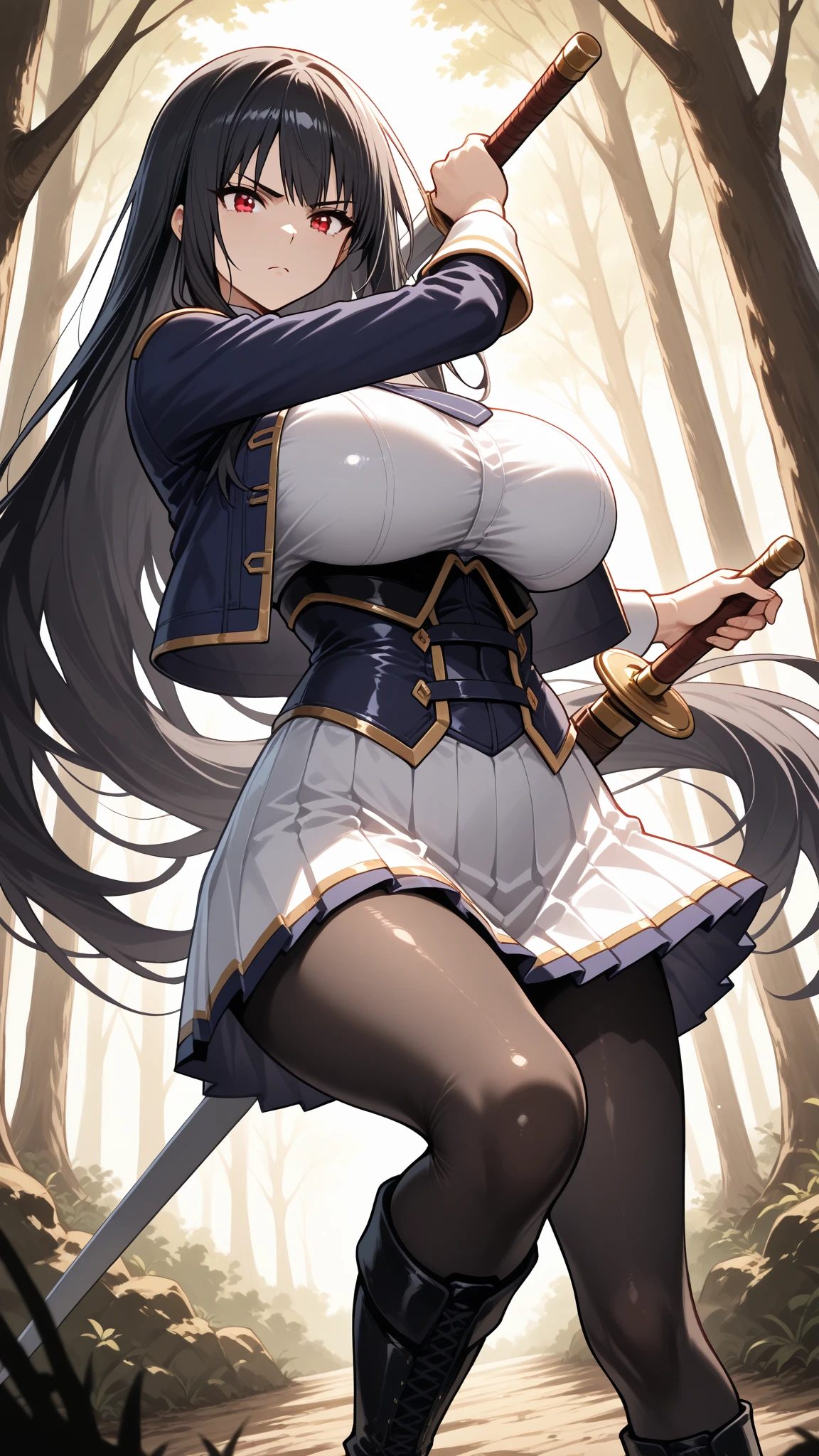 High detailed, 1 girl, kashino, Brown hair, Green eyes, busty, plump round breasts, deep cleavage, firm chunky body, white shirt, , deep cleavage, Juliet sleeves, pencil skirt, black thighhighs, white gloves, tall, smiling