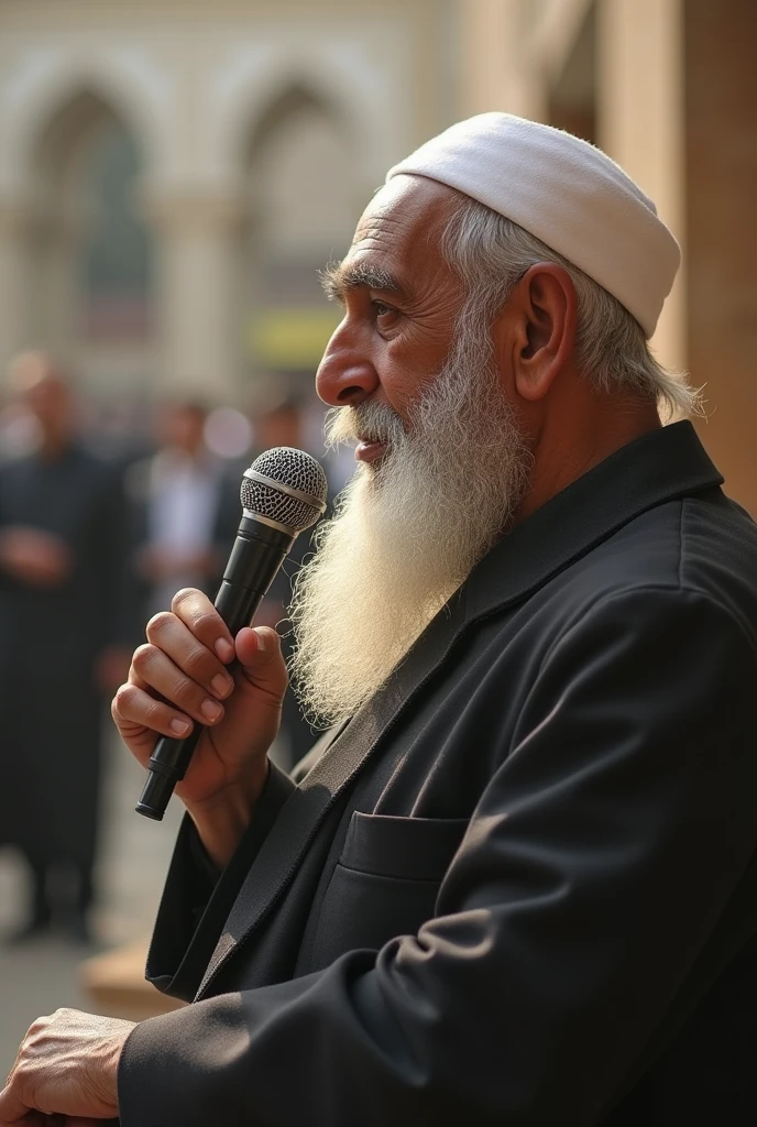 Full photo beautiful 40 years old Maulana normal cap with mic realistic image