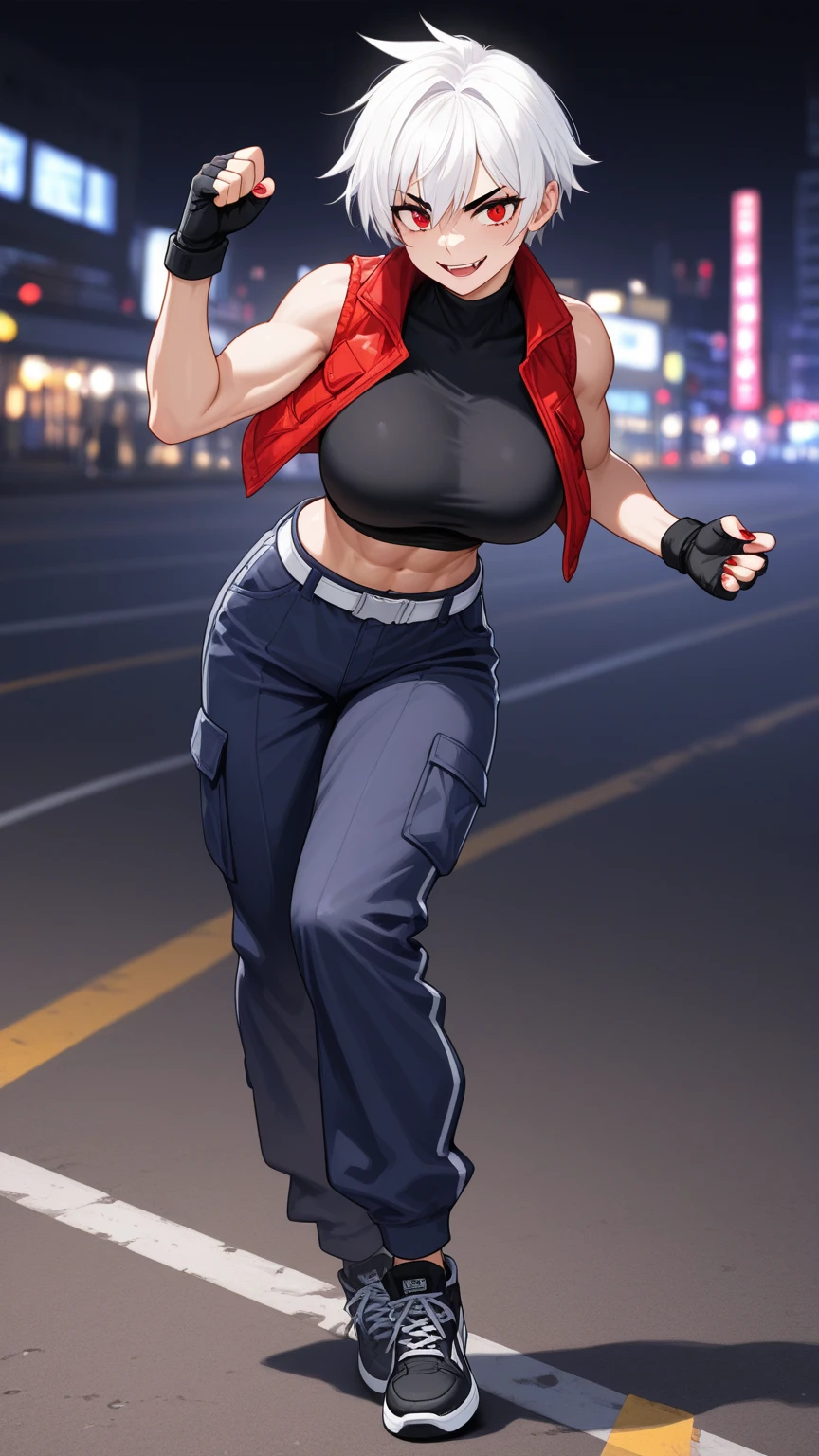 woman character, red eyes, sweatpants, black hoodie (jewelry, headbands: 1.1, Chinese style), blindfold patch(pirate eye), Beidou LoRa, bronze skin(bronze sculture), no more characters (extremely detailed CG unity 4k wallpaper ). Camouflage military pants, long_hair, red_eyes, fingerless_gloves, hair_adornment, medium breasts, not cleavage, hair_stick, brown_hair, hairpin, black_gloves, casual street clothes, comfortable clothes.