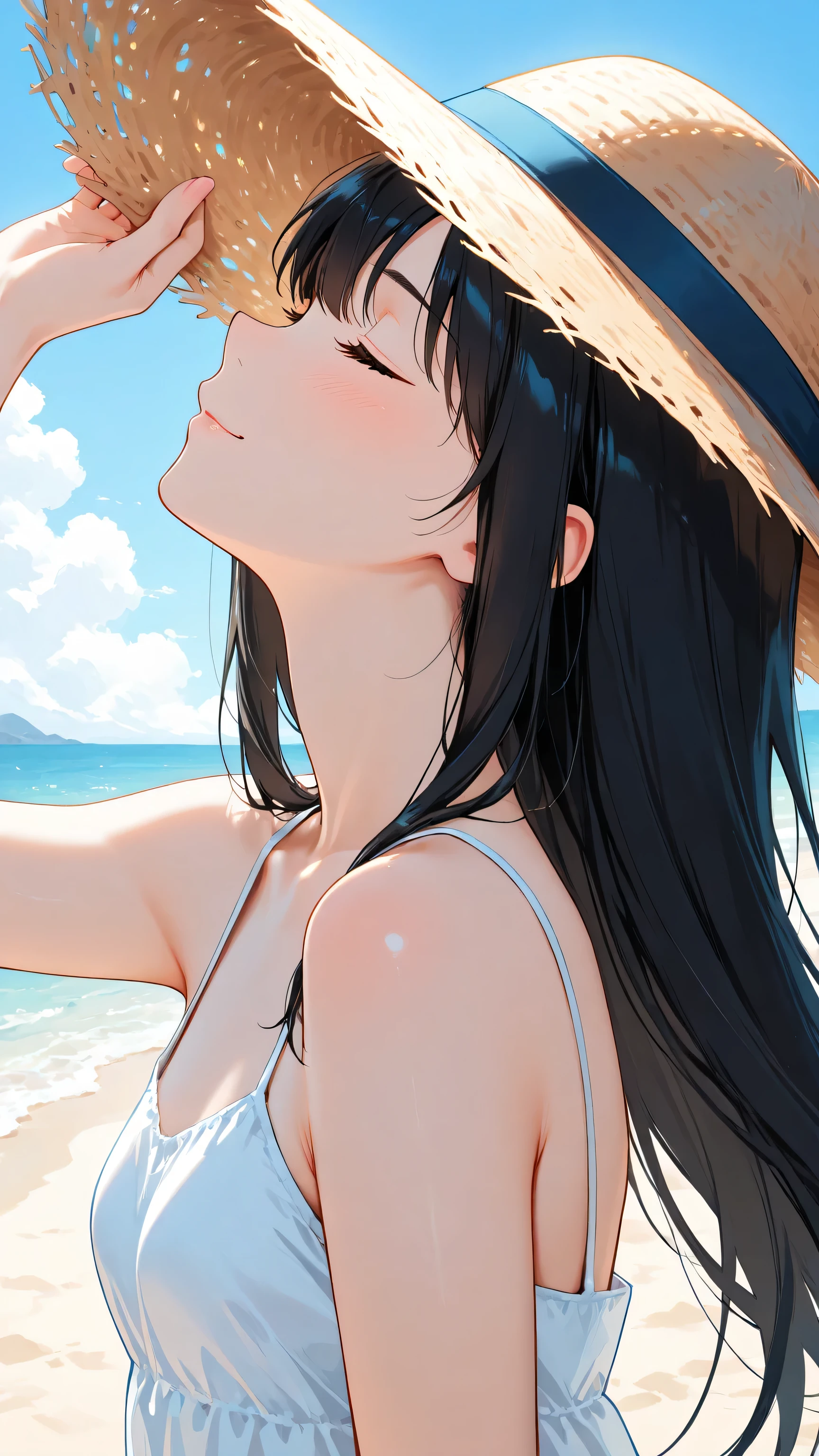Highest quality, Anime Moe Art Style,Best Anime 8K Konachan Wallpaper,pixiv Contest Winner,Perfect Anatomy, break,(Please draw a picture of a girl in a Swimwear walking on the beach.),break, 1girl is an unlucky beautiful girl,(alone,upon,,14 years old:1.3),,Complete limbs, Full Finger,  short hair, amount, (Hair on one eye:1.4),Small breasts, Small Ass, Beautiful attention to detail, Well-proportioned pupils,between legs, Wet, Shiny skin, Cowboy Shot, Hair Clip, Swimwear, At the Beach.break,Super detailed,High resolution,Highly detailed skin, 
Optimal lighting with AI, figure,