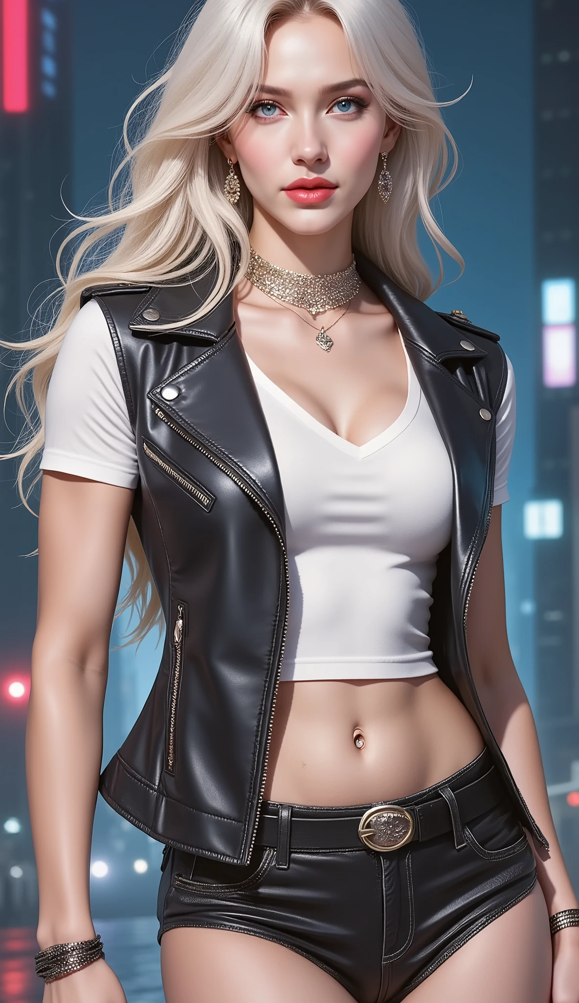 a beautiful woman, tight underboob t-shirt, tight leggings, no bra, detailed eyes, detailed lips, detailed face, detailed skin, 1 girl, portrait, photorealistic, 8k, highly detailed, realistic, masterpiece, ultra-detailed, physically-based rendering, sharp focus, extreme detail description, studio lighting, vivid colors, beautiful detailed eyes, beautiful detailed lips, extremely detailed eyes and face, long eyelashes, looking directly at viewer