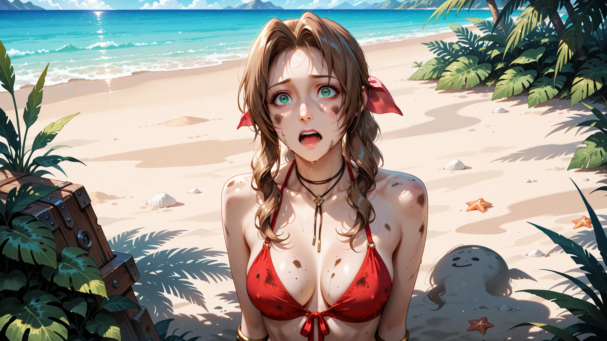 there is a woman in a Bikini sitting on the beach, Марго Робби on the beach, bare chest, cute Bikini, Bikini model, on the beach, on the sunny beach, black Bikini, Девушка on the beach, elegant Bikini, bare chest, beautiful blonde, sexy girl, in Bikini, gorgeous Bikini model, attractive face and body, beautiful girl model, outfit: Bikini, attractive girl; bare chest