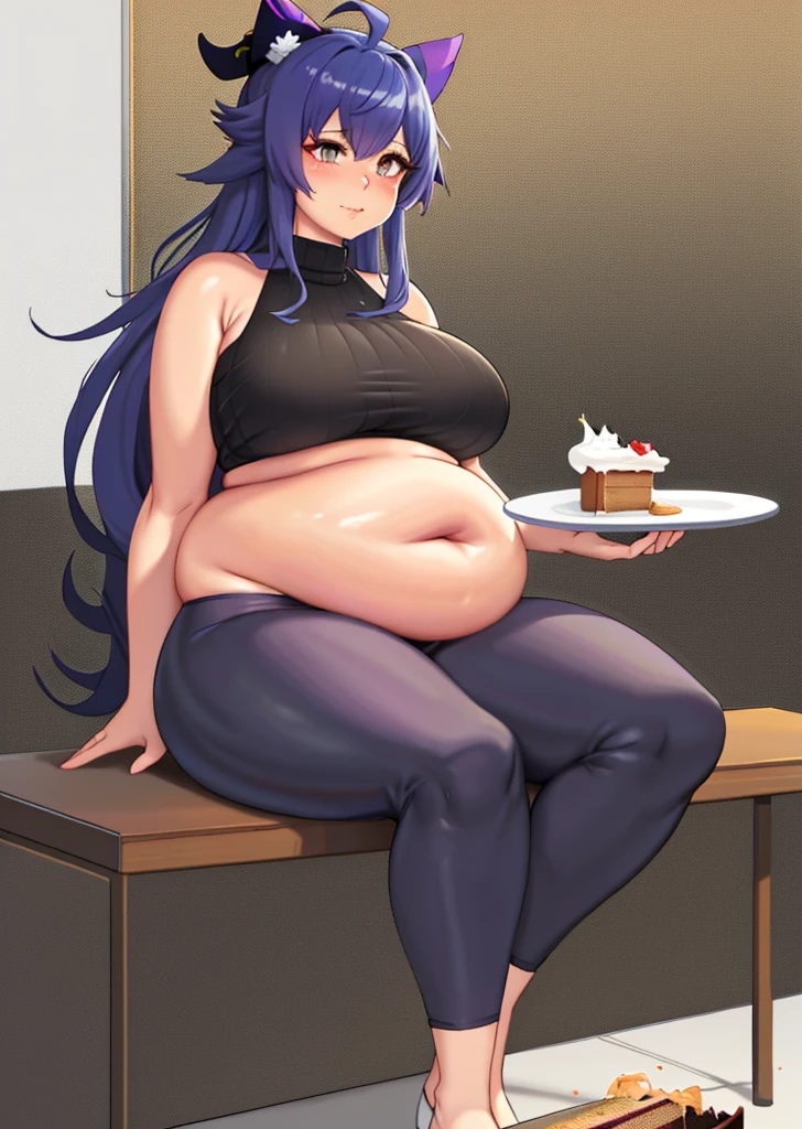 ((masterpiece:1.2)), best quality, ((extreme detail)), (official art), (ultra-detailed), anime screencap, extremely, detailed, (CG), 3d, unity model, 8k, wallpaper, hex maniac, hex maniac(pokemon), 1girl, solo, hotel, sitting, (eating), food, (full body view), (huge breasts), wide hips, (long sleeved turtleneck sweater dress), purple clothes, taut dress, embarrassed, purple eyes, cowboy shot, crazy eyes, (shaded_face:1.3), anime, bursting breasts, wrinkles in clothes, sweat, ((plump)), flustered, (blush)
