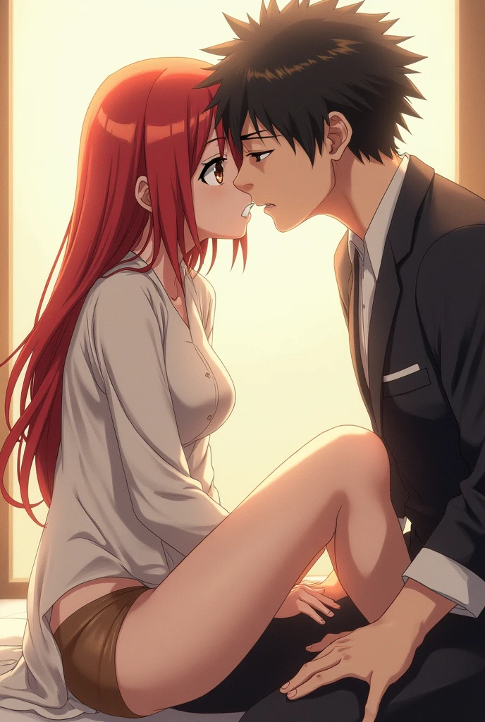Anime man licking an anime woman's vagina