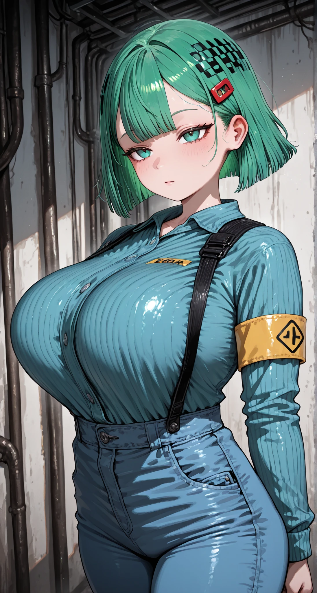 Create Bulma with her yellow suit but with tits that fit tight and her tits stand out in the yellow suit. 