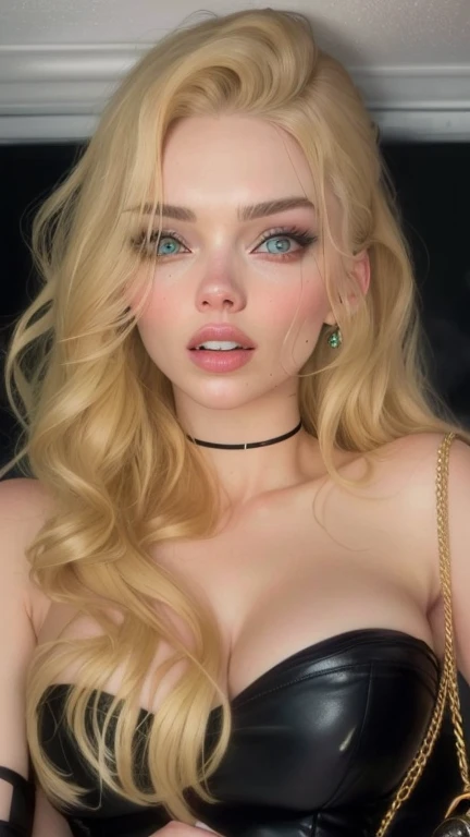 (((ultra realistic))) Photo, masterpiece, top quality, (pale skin), (Ultra detailed face and eyes:1.1), 1 girl, Adult, deep neckline, (Eye makeup, mascara) , ((large detailed lips)), ((pink wavy hair)), ((Chyolka)) , ((Natural breasts)). ((Posing)), photoshoot, studio ((contour light)), (The play of light and shadows), depth of field, bokeh, (special attention to skin detail: 1.2), (Light atmosphere of the frame, Pastel colors, Colours black), ((portrait, close to the camera)) , ultra detialed,