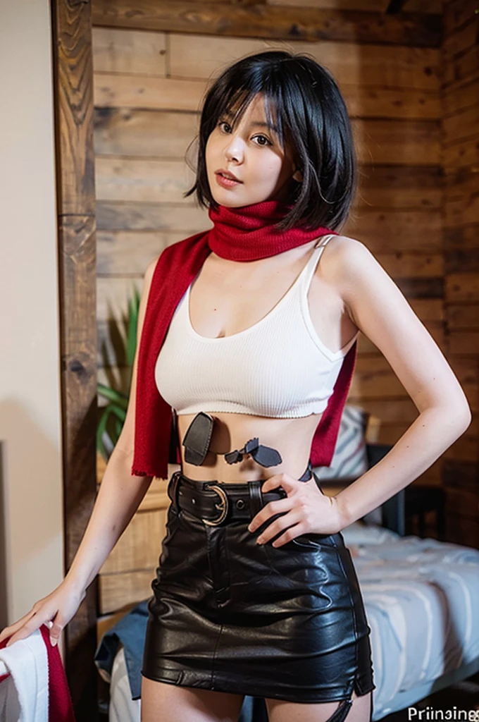 mikasa, mikasa woman, 1girl, cosplay, anime cosplay, realistic, hyper realistic, 4k hdr, sexy cosplay, hot cosplay, attack on titan, aot, aot cosplay, looking at viewer, big boobs, cute boobs, masterpiece, big breasts, cute breasts, nice ass, cute ass, mikasa from aot, cute, red scarf, red cloth, short hair, black hair, black eyes, white bra, small bra, emblem, belt, thigh strap, red scarf, white pants, brown jacket, wearing crop_top_clothing, crop top, black strap, indoor, mature, skirt, miniskirt, microskirt, (extremely detailed CG unity 8k wallpaper), (masterpiece), (best quality), (ultra-detailed), (best illustration), (best shadow), (an extremely delicate and beautiful), dynamic angle, floating, fine detail, (bloom), (shine), glinting stars, classic, (painting), (sketch), (best quality, high quality, highres)
<lora:Mikasa:0.6> <lora:microskirt_v0.2:1>