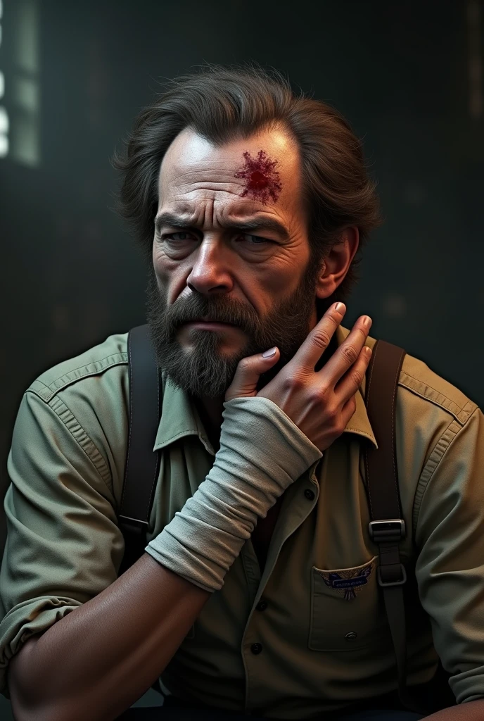 arafed image of a man with a gun and a knife, death stranding art style, jack baker from resident evil 7, johan liebert mixed with dante, death stranding game, death stranding, johan liebert mixed with alucard, johan liebert, 8k portrait render, highly detailed vfx portrait, inspired by Armin Hansen