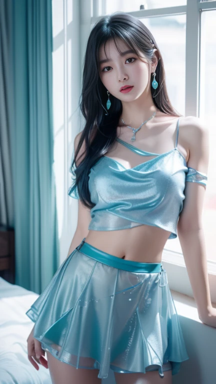  [[[[ cleavage]]]], [[[[boobgasm]]]], [[[[coll]]]], [[[[bshoulders]]]], perfect  eyes, Perfect iris，perfect lips，perfect teeth，Perfect skin，Long face，HDlmgirl，Lie down，long  hair ，，（pastel colour：1.2）  , showing breasts , waist up pose , pose 1.4 to camera , various shot angle , detail red attire, pale blue sexy classy belly dancer dressed, sexy mature 37 yo instagram influencer 