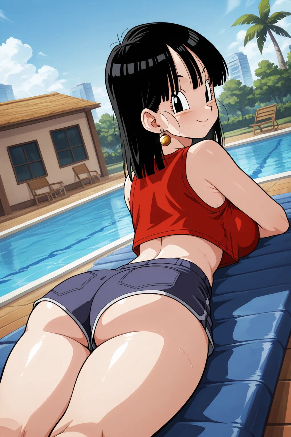 fountain_cheered up, score_9,score_8_above, score_7_above, gineDb, cheered up screencap,
1 girl, Alone, old, looking at the viewer, SMILE, short hair, Detailed nose, medium old, Closed mouth, aboveper body, retro artStyle, 1990s \(Style\), bottom, black eyes, hands above, eyelashes, hands above, half closed eyes, happy, spiky hair, Eyebrows, v-shaped Eyebrows, medium tits, medium ass, sexy, tits, Wide hips, nude, vagina, whole body, monkey's tail, pechos medianos, saltando