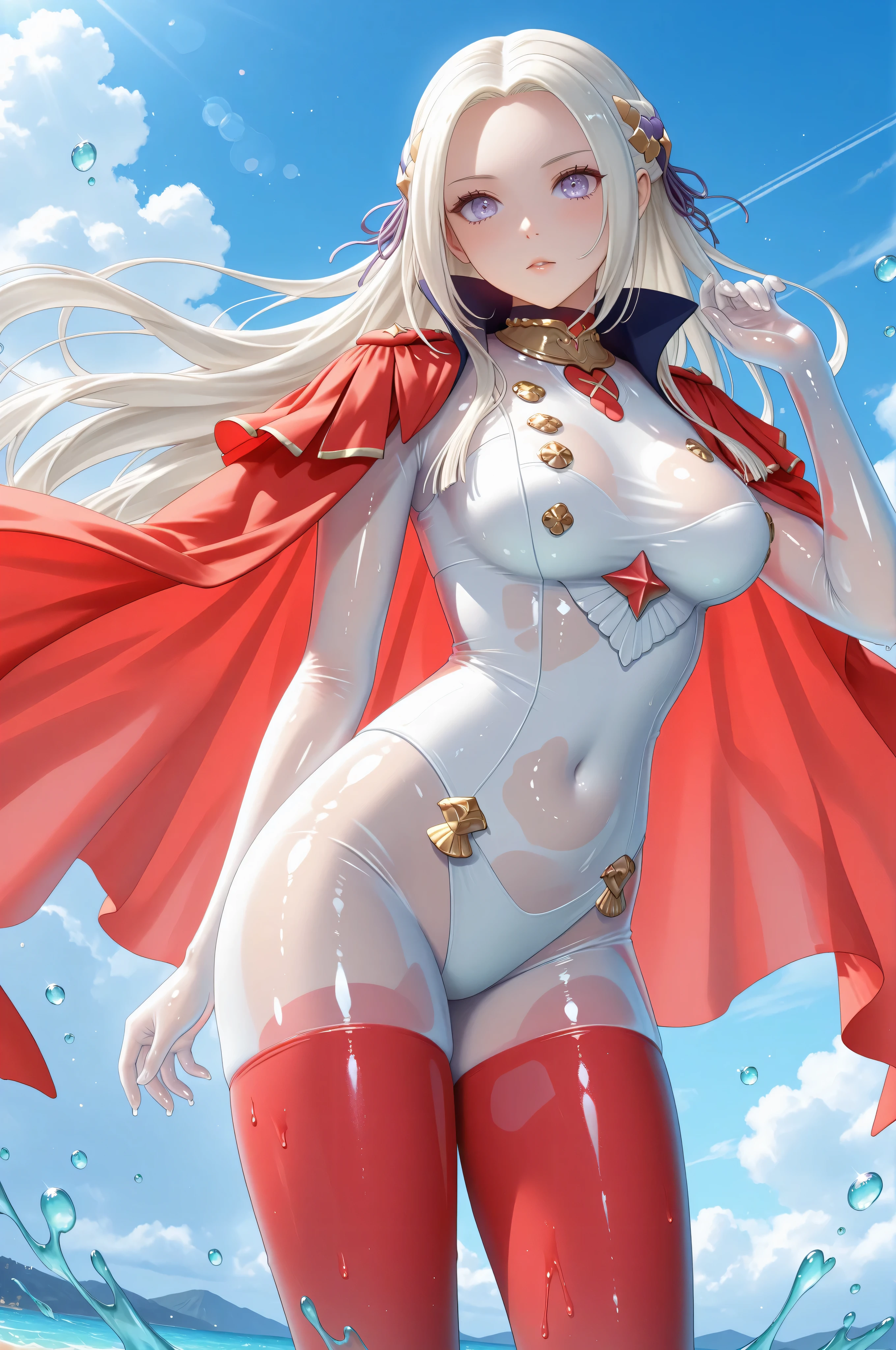 See-through clothes,eyesHD,JellyGirl, transparent skin, transparent, translucent, jelly, slimegirl, liquidy, viscous 1girl, monster girl, slime girl objects in body,slime girl,transparent,translucent,See-through clothes,(adult Edelgard:1.0, sss:1.0, translucent:1.0, subsurface scattering:1.0, transparent, transparent red cape, transparent red pantyhose stockings), dynamic pose:1.0,