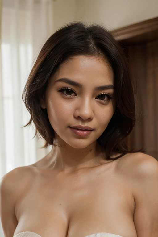 ((best quality, 8 thousand, masterpiece:1.4)), (20 year old woman), ((very small face:1.3)), Highly detailed face and skin textures, detailed eyes, (wavy hair:1.3), beautiful bridge, Magic, body, thighs, medium breasts, (realistic:1.37), (medium, small tits), a scene from a Beautiful portrait of a woman in the kitchen, ponytail, short ponytail, front ponytail, shy, Surrealism, high detail, cinematic lighting, social media composition, cowboy shot, Fujifilm, UHD, retina, masterpiece, accurate, anatomically correct, textured skin, super detail, high details, high quality, award winning, best quality, highres, 1080P, HD, 8k, 16k, ((medium_breasts)), small face, woman in her 20s, naked
