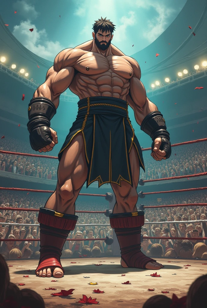 (A detailed drawing of red with a red baseball cap on his head , Bodybuilding-Fitnessstudio.), With a naked torso, oiled body, Ripping clothes, the strongest of all, huge muscular body, big Bizeps, big shoulders, Muscle legs,abs, Barefoot, Martial arts, high step, Full body image, side chest, Wrestling match won , beserk